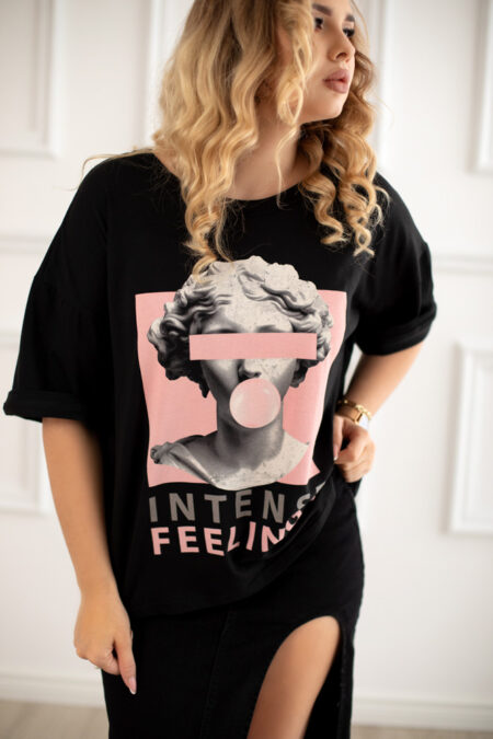 T-SHIRT INTENSE FEELING CZARNY - obrazek 3